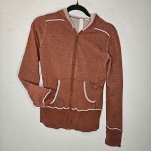 ANTHROPOLOGIE Womens Hoodie Sweatshirt Small Full Zip Boho Eclective Burnt OR